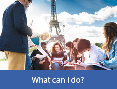 Group of people with the Eiffel tower in the background